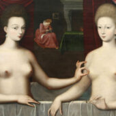 Scuola di fontainebleau presunti ritratti di gabrielle destrées sua sorella la duchessa di villars 1594 ca 04